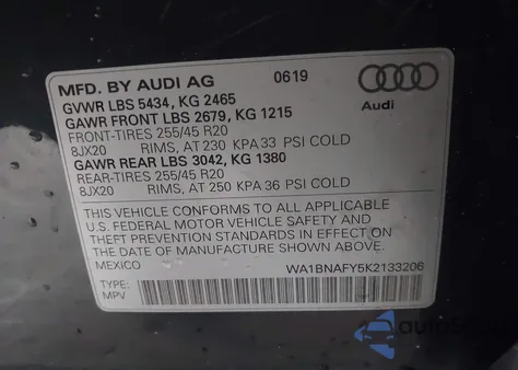 2019 Audi Q5 45 Premium from USA, damaged, VIN WA1BNAFY5K2133206